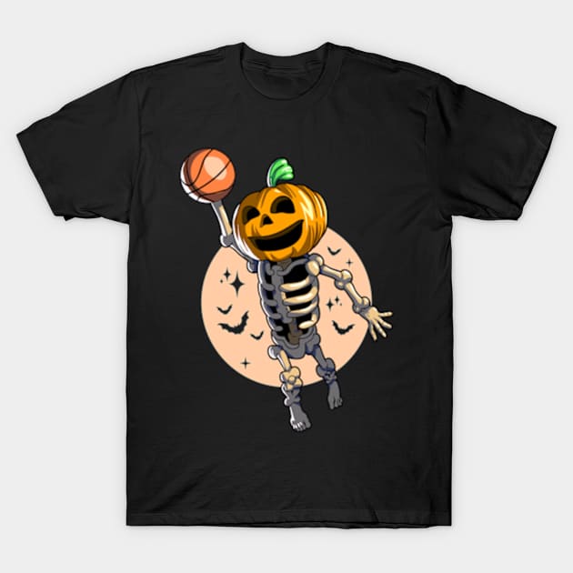 Skeleton Pumpkin Baller T-Shirt by Three Meat Curry